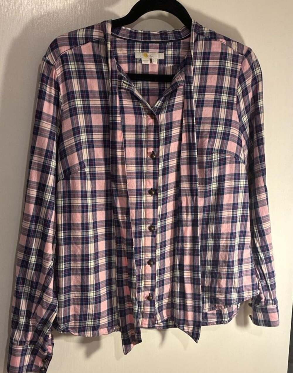 Boden Pink & Blue Plaid Long Sleeve Button-Up Shirt with Neck Tie UK 12 US 8